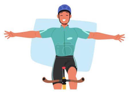 Sportsman Cyclist Gracefully Rides, Arms Outstretched, Embodying Triumph And Freedom. A Testament To Strength, Skill, And The Sheer Joy Of Conquering The Open Road. Cartoon People Vector Illustration