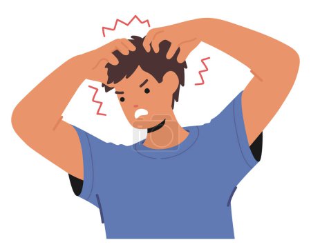 Man With Seborrheic Dermatitis Experiences Itchy, Flaky Scalp With Oily, Red Skin Patches. This Chronic Condition Often Causes Dandruff And Discomfort, Requiring Specialized Care. Vector Illustration