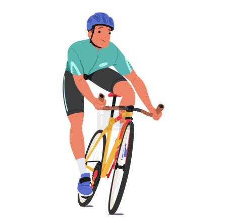 Sportsman Cyclist, Brows Up And Lips Downturned, Pedals Fiercely, His Face A Portrait Of Determination Tinged With Frustration. Athlete Male Character Racing. Cartoon People Vector Illustration