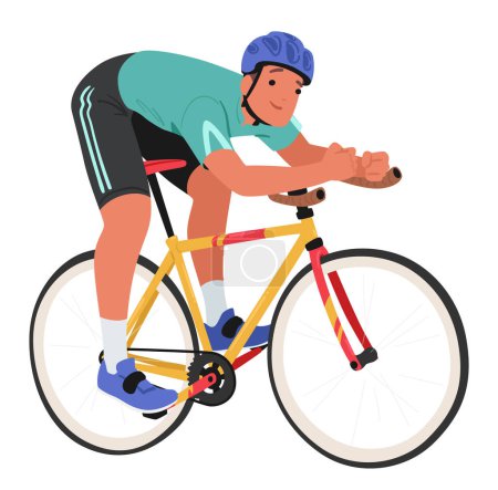 Illustration for Sportsman Cyclist Maneuvers Skillfully, Riding His Bike With Focused Intensity, Elbows Resting On The Handlebars, Seamlessly Blending Precision And Speed In A Dynamic Display Of Athleticism, Vector - Royalty Free Image