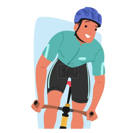 Sportsman Cyclist Gracefully Pedals, With A Radiant Smile, Embodying Joy In Motion. The Rhythmic Spin Of Wheels Mirrors The Happiness Radiating From The Rider Face. Cartoon People Vector Illustration