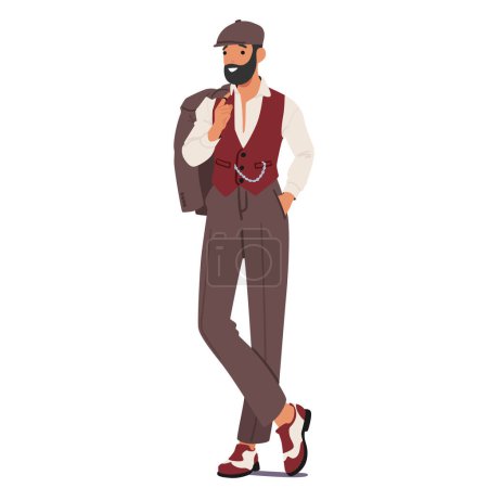 Illustration for Dandy Man Subculture Emphasizes Refined Elegance, Male Character Wears Sophisticated Attire And Exude An Air Of Genteel Self-fashioning And Cultured Leisure. Cartoon People Vector Illustration - Royalty Free Image