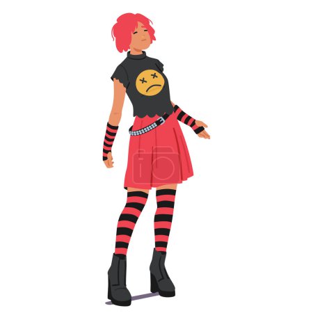 Illustration for Emo Girl Subculture Is Characterized By Emotional Expression, Distinctive Fashion With Dark Clothing, And Eyeliner, Alongside A Deep Interest In Emo Music Genres. Cartoon People Vector Illustration - Royalty Free Image