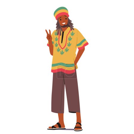 Illustration for Reggae Rastaman Subculture, Rooted In Jamaican Music And Rastafarian Beliefs, Embraces Peace, Love, And Unity. Male Character with Dreadlocks And Crocheted Hat Embodies Spiritual , Cultural Resistance - Royalty Free Image