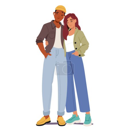 Ilustración de Los personajes de pareja Hipster abrazan tendencias no convencionales, prefieren moda vintage o alternativa, música indie y un deseo de autenticidad y singularidad. Dibujos animados Gente Vector Ilustración - Imagen libre de derechos