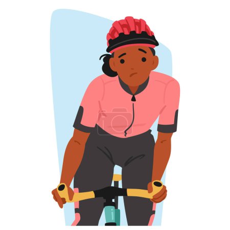 Illustration for Athlete Female Character Racing. Sportswoman Cyclist, Brows Up And Lips Downturned, Pedals Fiercely, her Face A Portrait Of Determination Tinged With Frustration. Cartoon People Vector Illustration - Royalty Free Image