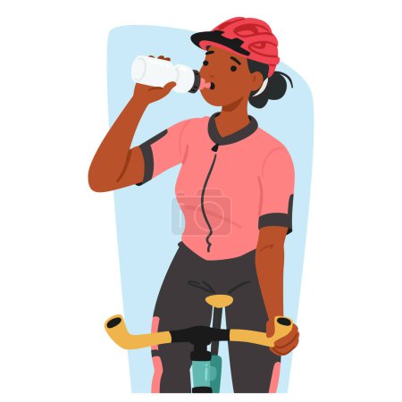 Cyclist Sportswoman Pedaling, Discovers Empty Water Bottle, Seeking Hydration, Persists Through The Ride, Female Athlete Character Thirsting For Replenishment. Cartoon People Vector Illustration