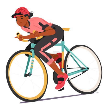 La deportista ciclista maniobra hábilmente, montando su bicicleta con intensidad enfocada, mezclando precisión y velocidad en una exhibición dinámica de atletismo. Dibujos animados Gente Vector Ilustración