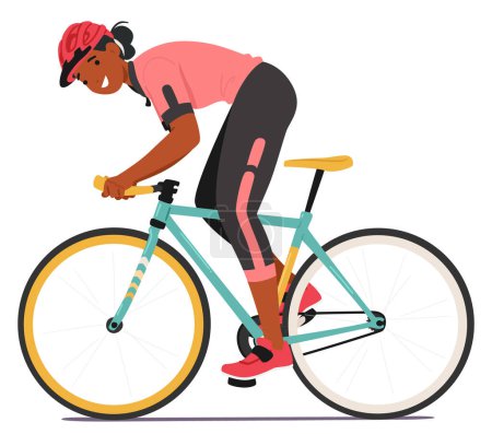 Dedicated Sportswoman Cyclist, Skillfully Maneuvers her Bike, Pedaling With Precision And Determination, Showcasing Agility And Endurance In Pursuit Of Speed And Accomplishment. Vector Illustration