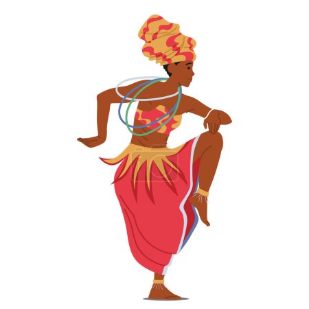 Téléchargez les illustrations : Danseuse tribale africaine ornée d'une tenue vibrante, se déplace rythmiquement aux rythmes anciens. Des gestes expressifs racontent des histoires, incarnent la richesse culturelle et la beauté traditionnelle à chaque étape fascinante - en licence libre de droit