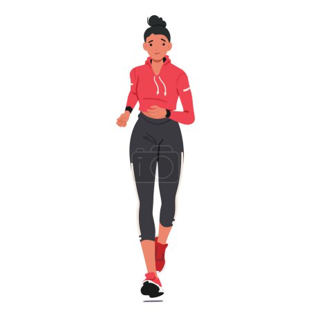 Illustration for Young Girl Athlete In Motion Front View. Sportswoman Character Dashes With Determination, Limbs Synchronize In A Graceful Rhythm, Gaze Fixed Ahead, Embodying Focus. Cartoon People Vector Illustration - Royalty Free Image