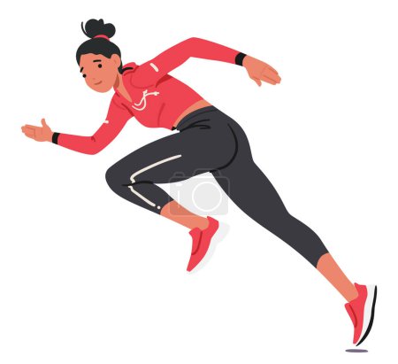 Illustration for Young Girl Runner, Agile And Determined, Gracefully Propels Herself Forward, Her Stride Fluid, Her Focus Unwavering, Embodying The Spirit Of Athleticism In Motion. Cartoon People Vector Illustration - Royalty Free Image