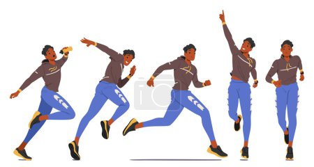Set Young Man Athletic Runner Character Is Captured In Dynamic Poses, Mid-stride With Focused Determination, Muscles Tense, Feet Barely Touching The Ground And A Look Of Unwavering Resolve On His Face