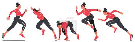 Illustration for Young Girl Determined Athlete Sprints With Grace And Vigor, Embodying The Spirit Of Unstoppable Youth And Ambition. Female Sportswoman Character Healthy Lifestyle. Cartoon People Vector Illustration - Royalty Free Image