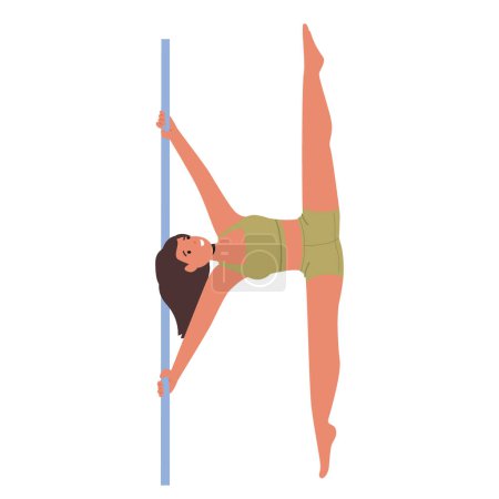 Illustration for Pole Dancer Girl Combines Strength, Grace, And Flexibility, Gracefully Swirling Around The Pole With Acrobatic Finesse, Character Captivating Audiences With Her Artful And Athletic Performance, Vector - Royalty Free Image