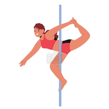 Illustration for Lithe, Graceful Performer female Character Exudes Confidence As She Dancing on The Pole, Captivating The Audience With Her Fluid Movements And Impressive Strength. Cartoon People Vector Illustration - Royalty Free Image