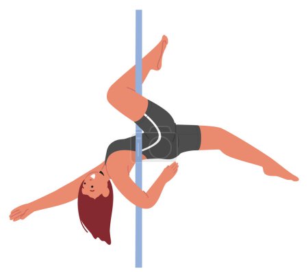 Illustration for Lithe, Graceful Pole Dancer Female Character Exudes Sensuality With Fluid Movements, Adorned In Vibrant Attire, Captivating Her Audience With Grace And Allure. Cartoon People Vector Illustration - Royalty Free Image