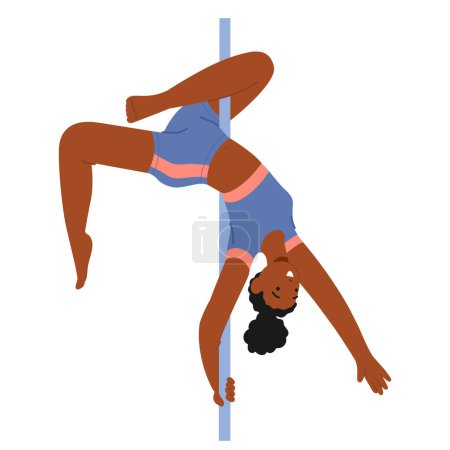 Illustration for Graceful, Athletic Woman With Mesmerizing Movements, Adorned In Vibrant Costume, Captivating The Audience With Her Fluidity And Strength As She Dances Around A Pole. Cartoon People Vector Illustration - Royalty Free Image