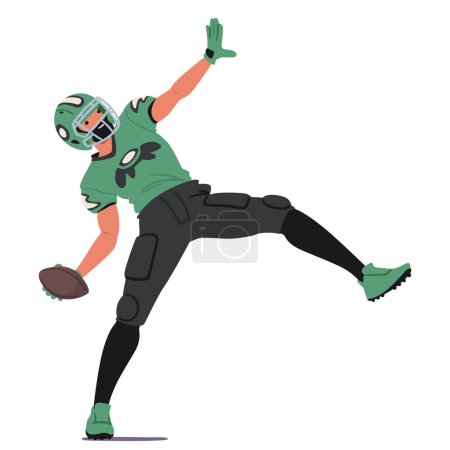 Rugby Player Character, Muscles Tense, Launches The Ball With A Powerful Spin, Arching It Precisely To A Teammate, Embodying Skill And Teamwork On The Field. Cartoon People Vector Illustration