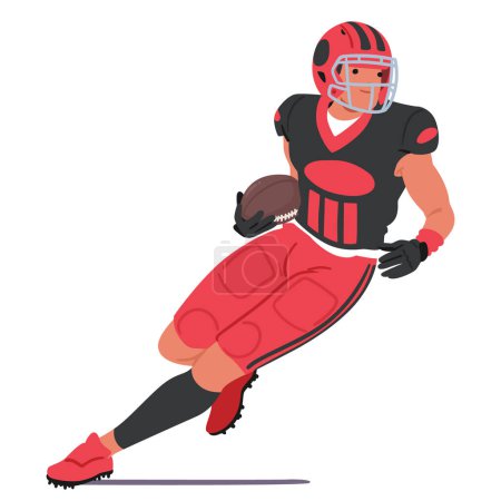 Rugby Player Character Charges Forward With The Ball Clutched Tightly, Dodging And Weaving Through Defenders, Muscles Straining, Eyes Locked On The Goal Line Ahead. Cartoon People Vector Illustration
