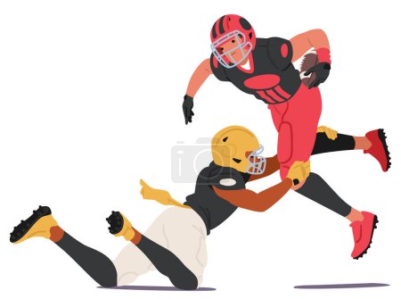 Dynamic Display Of Athleticism with Rugby Player Leaps Into The Air, Muscles Tensed, Eyes Fiercely Focused On The Ball, Battling Opponents To Claim Possession Mid-flight. Cartoon Vector Illustration