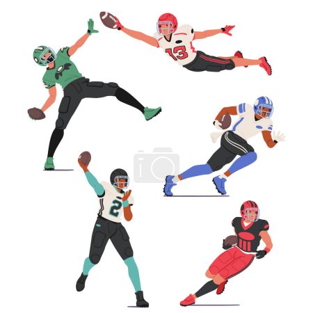 Rugby Players Sprint, Tackle, Pass And Weaving Through Opponents With Strength And Agility. They Scrum, Ruck And Maul In A Relentless Pursuit Of Scoring Tries. Cartoon Vector Illustration, Set