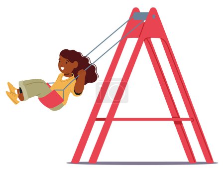 Illustration for Joyful Child Character Swings Back And Forth On A Playground Swing, Laughter Mingling With The Creak Of Chains, Soaring Towards The Sky With Feet Kicking High. Cartoon People Vector Illustration - Royalty Free Image