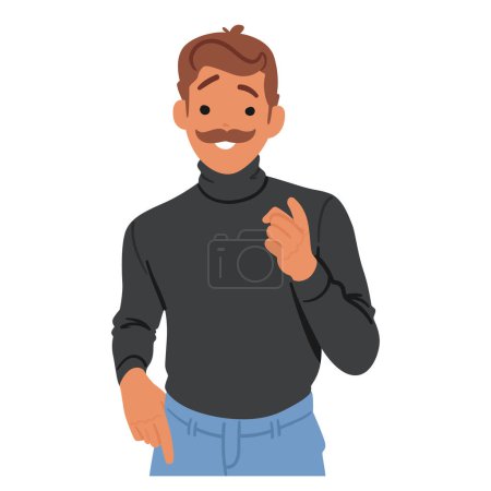 Illustration for Adult Mustached Male Character Pointing Directly At The Viewer With His Index Finger, Expressing Determination Or Emphasis, Standing in Confident Pose. Cartoon People Vector Illustration - Royalty Free Image