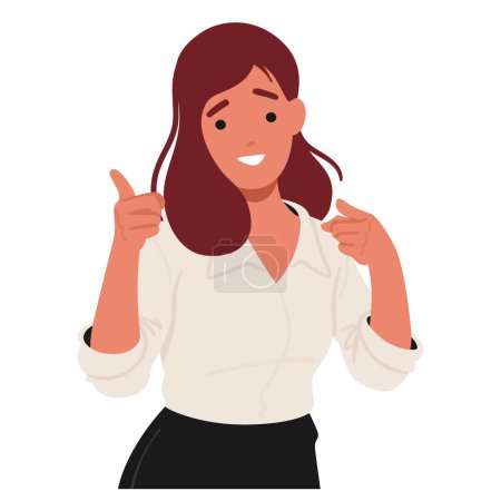Young Businesswoman Character with Confident Smile, Her Index Fingers Pointing Directly At The Viewer, Radiating Assurance And Assertiveness. You are Hired Concept. Cartoon People Vector Illustration