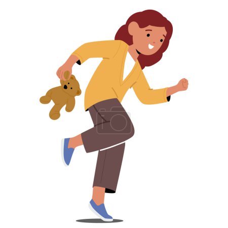 Ilustración de Personaje de niña pequeña corriendo en vacaciones de verano en la calle, niño jugando juegos al aire libre como Tag or Hide-and-seek con energía e imaginación aislado sobre fondo blanco. Ilustración de vectores de dibujos animados - Imagen libre de derechos
