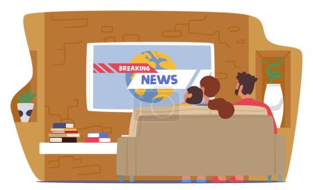 Illustration for Family Characters Sitting on Couch, Gathers At Home for Watching Tv News Together, Sharing Updates, Opinions, And Moments Of Connection Amidst The Day Events. Cartoon People Vector Illustration - Royalty Free Image