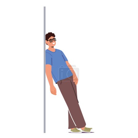 Man In Sportswear Leaning Against A Wall With Sunglasses On. He Is Wearing A T-shirt And Pants. Young Male Character Standing in Relaxed Pose, Waiting or Posing. Cartoon People Vector Illustration