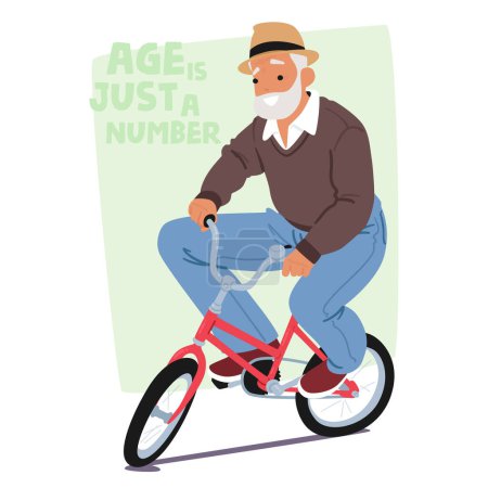Elderly Gentleman Riding On A Child Bike. Gleeful And Carefree Old Male Character Breaking Age Stereotypes And Embracing The Fun Of Life Simple Pleasures. Cartoon People Vector Illustration