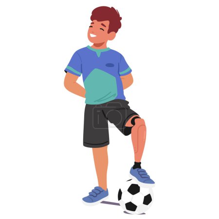 Illustration for Cheerful Child With Prosthetic Leg Confidently Balances A Soccer Ball, Showcasing Skill And High Spirits. Vector Concept Of Inclusivity And Triumph In Sports Among Young Individuals With Disabilities - Royalty Free Image