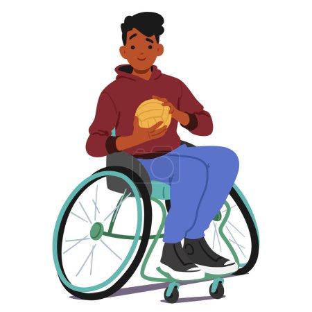 Young, Motivated Athlete In A Wheelchair Holds A Volleyball, Ready For The Game. His Radiant Smile And Casual Pose Convey A Spirit Of Enthusiasm And Readiness For Sports Despite Physical Challenges