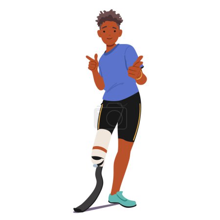 Energetic Disabled Black Boy Character With A Prosthetic Leg, In Sportswear, Giving Thumbs Up, Symbolizing Enthusiasm And Capability In Youth Sports Inclusion. Cartoon People Vector Illustration