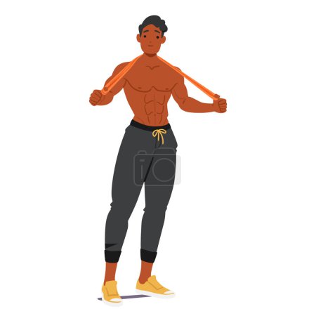 Ilustración de Focused Bodybuilder Exercises With A Resistance Band, His Muscles Tensed In Concentration, Illustrating A Moment Of Strength Training And Physical Fitness Dedication. Cartoon Vector Illustration - Imagen libre de derechos