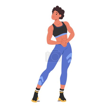Powerfully Built Female Character Athlete In A Dynamic Pose, Dressed In Modern Sportswear, Woman Bodybuilder Posing, Exuding Strength And Confidence. Cartoon People Vector Illustration