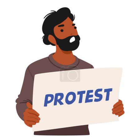 Determined Male Protester Character With A Beard Holds A Blank Sign, Ready To Express His Message, Showing Activism Spirit And The Power Of Peaceful Demonstration. Cartoon People Vector Illustration