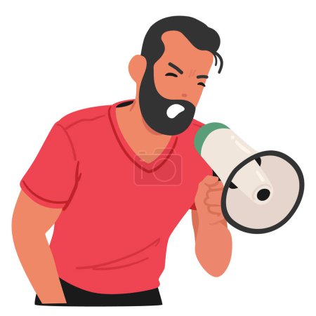 Illustration for Vocal Man Shouts Into A Megaphone, Capturing A Moment Of Fervent Protest And Civic Engagement. Character Showcasing Spirit Of Aggression And Courage on Rally. Cartoon People Vector Illustration - Royalty Free Image