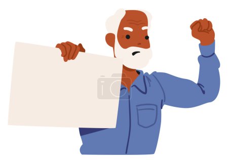 Elderly Gentleman With A White Beard Confidently Raises His Fist In The Air, Holding A Blank Protest Sign. Character Showcasing The Spirit Of Advocacy And Courage. Cartoon People Vector Illustration