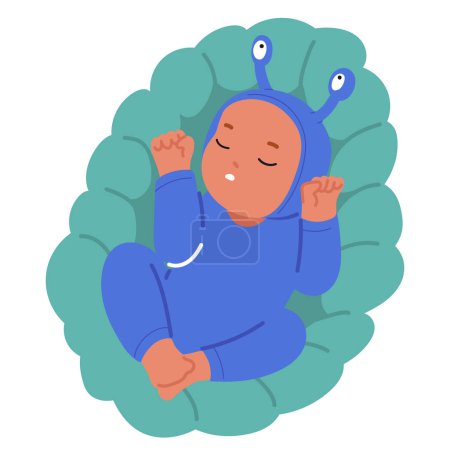 Ilustración de Sereno bebé recién nacido personaje en caprichoso traje de caracol, dormita en una almohada de felpa, la captura del encanto y capricho de una siesta pacífica con un giro imaginativo. Dibujos animados Gente Vector Ilustración - Imagen libre de derechos