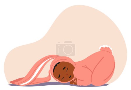 Illustration for Infant In A Pink Bunny Costume, Sound Asleep With A Comforting Background, Conveying Innocence, Childhood, And Tranquility. Sleepy Baby Character Heartwarming Cartoon People Vector Illustration - Royalty Free Image