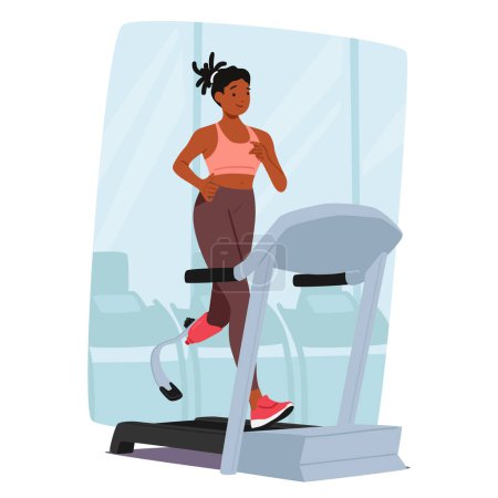 Motivated Young Woman With Prosthetic Leg Working Out On Treadmill In A Gym Setting. She Displays Determination And Resilience, Wearing Sportswear, Focusing On Fitness Goals and Overcoming Challenges