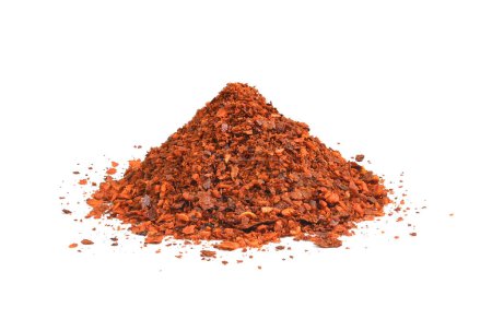 Photo for Pile of dry red chili pepper powder (chilli) isolated on white background. chilli is herb for health. - Royalty Free Image