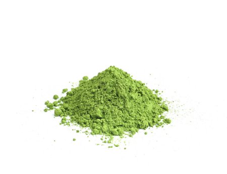 Photo for Powdered hill green tea, green powder heap for health isolated on white background. - Royalty Free Image
