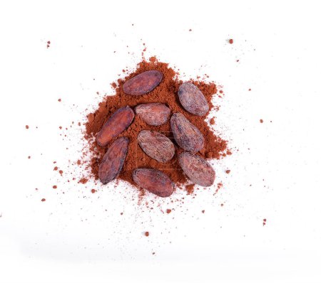 Photo for Pile cocoa powder and beand isolated on white background. - Royalty Free Image