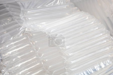 Inflatable polyethylene packaging bags with air chambers used to protect goods from damage during transportation. Packaging materials to protect fragile items.