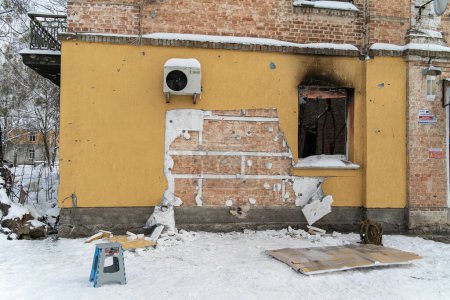 Photo for This stock photo shows the crime scene after the theft of Banksy graffiti in Gostomel, Ukraine - Royalty Free Image