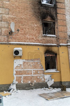 Photo for This stock photo shows the crime scene after the theft of Banksy graffiti in Gostomel, Ukraine - Royalty Free Image